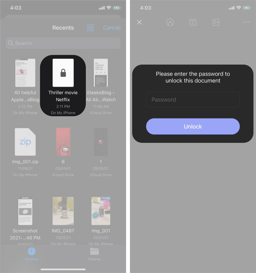 Add your PDF Password and Unlock in PDF Element iOS app