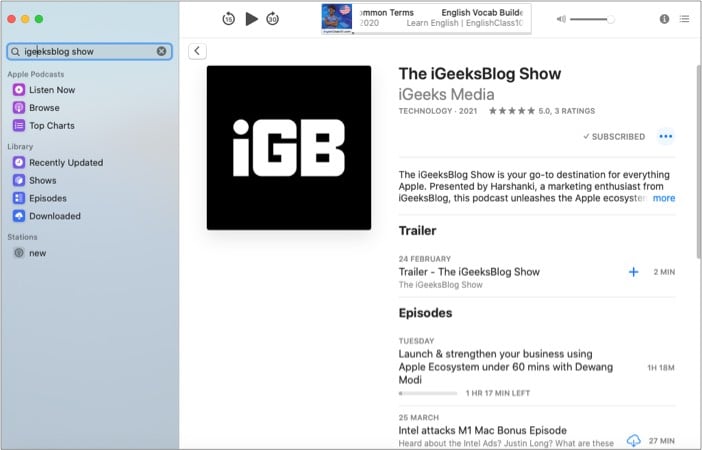 Apple Podcasts app for Mac