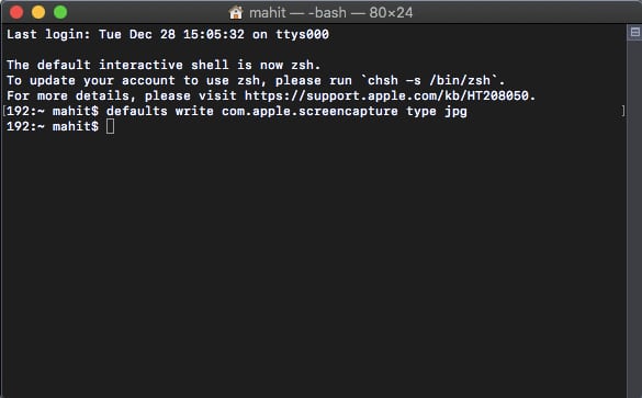 Change default screenshot format on Mac