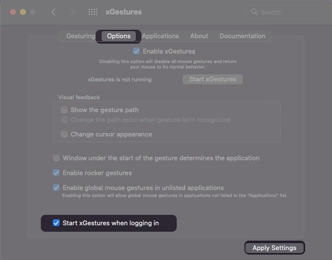 Click Apply Settings on Mac