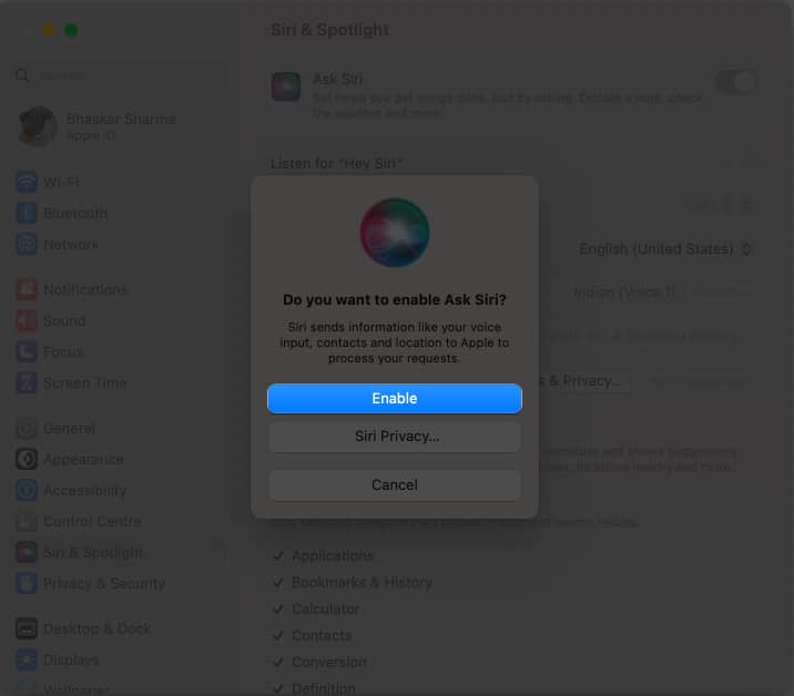 Click enable on the prompt displayed