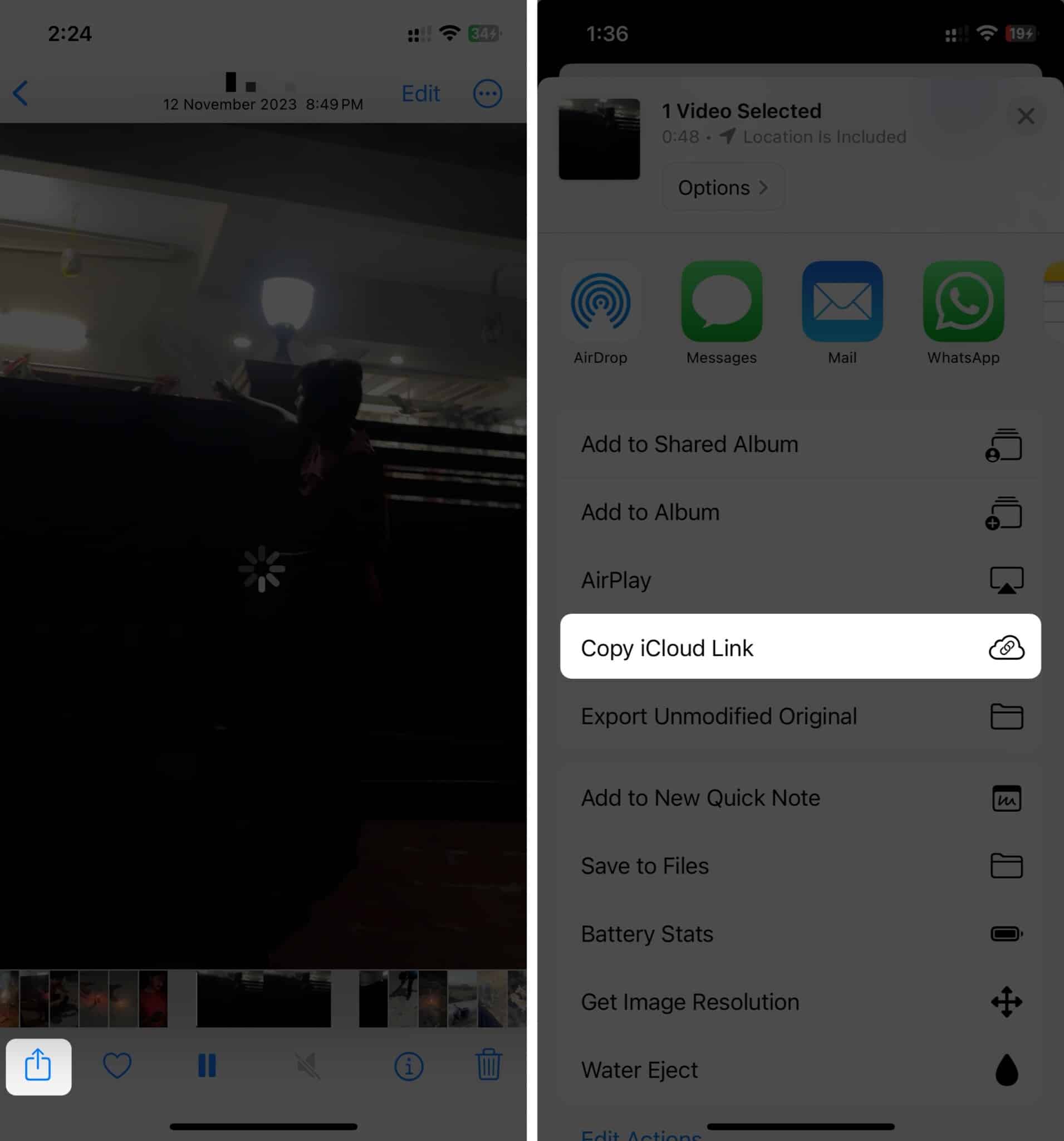 Az iCloud Link másolása a Fotók alkalmazás videómegosztási lapjáról