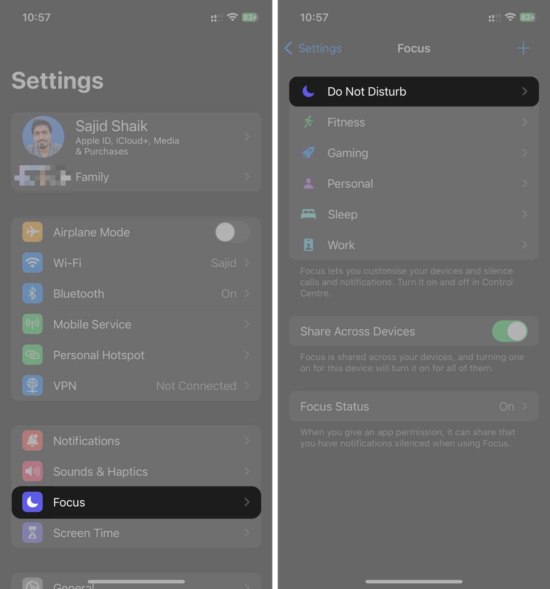 Do Not Disturb in Focus settings on iPhone