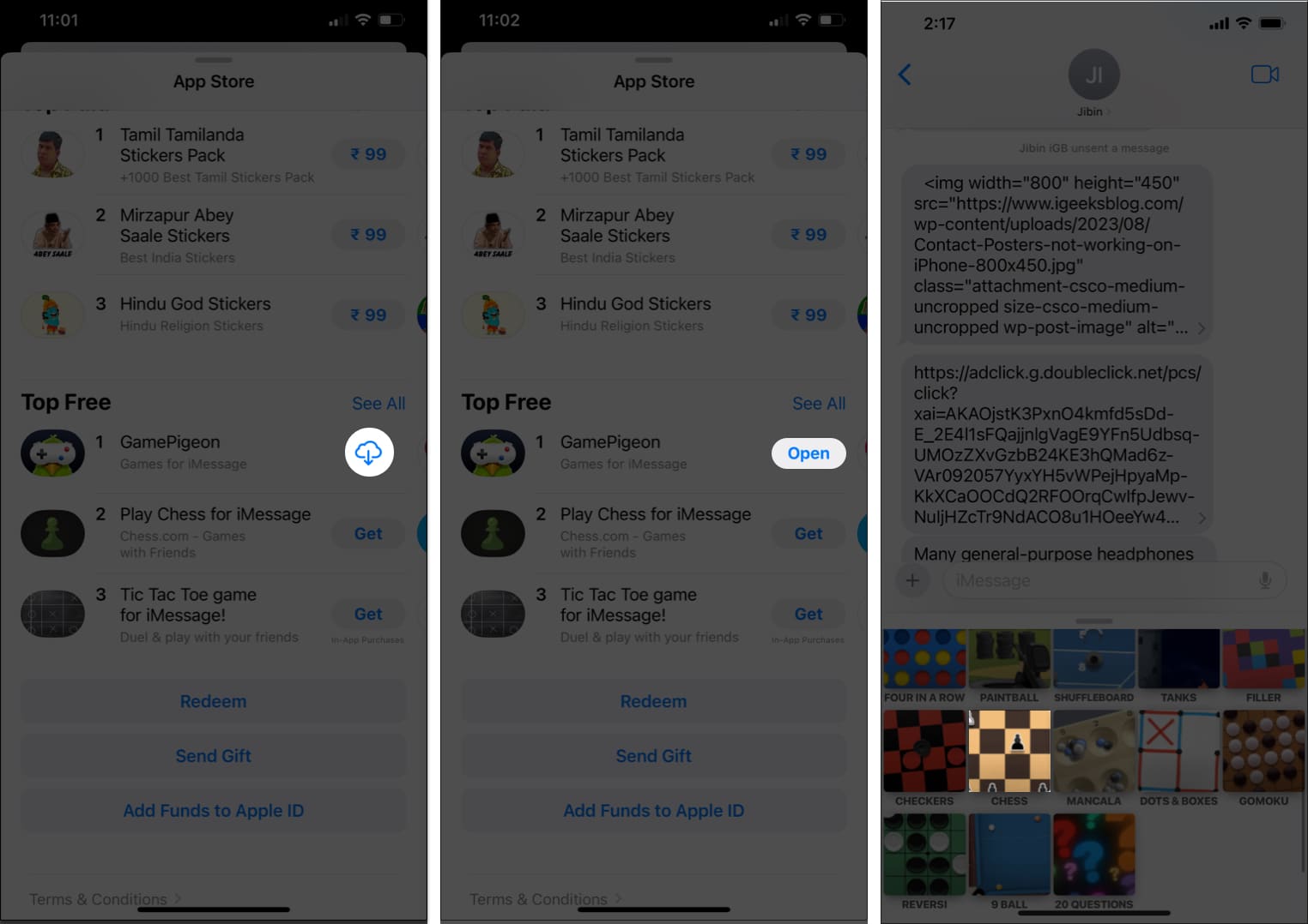 Download GamePegion select game in iMessage