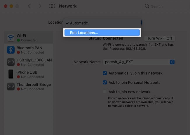 Edit network location on Mac
