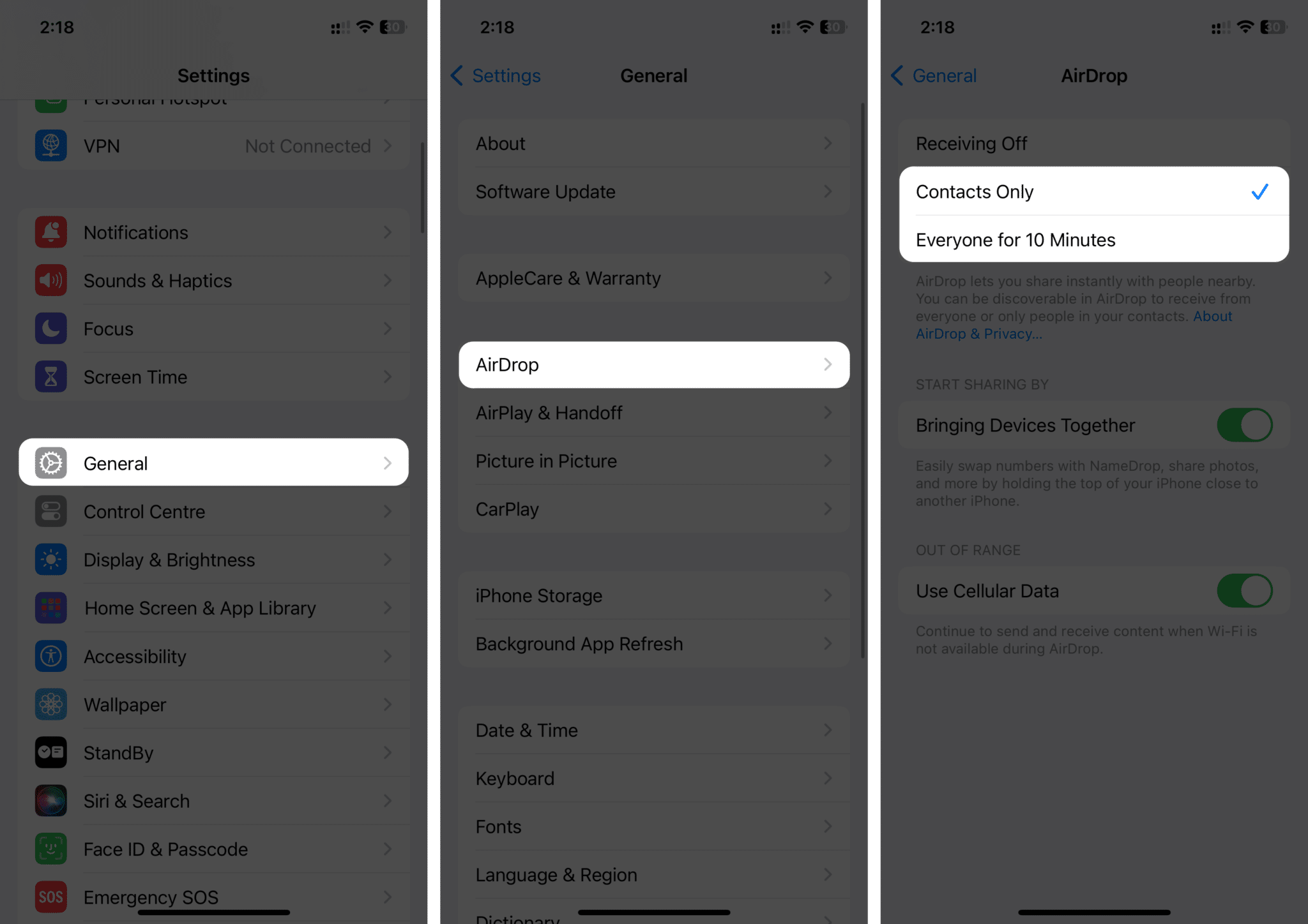 Dayakan AirDrop daripada Tetapan dalam iOS.png