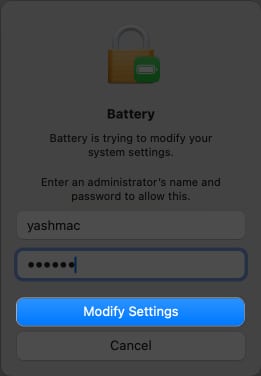 Enter username and password, Click Modify Settings