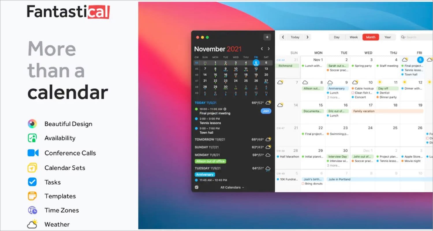 Fantastical - Calendar Mac app screenshot