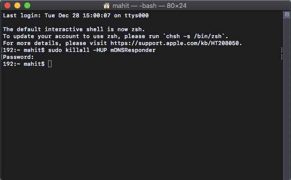 Flush DNS cache terminal command for macOS