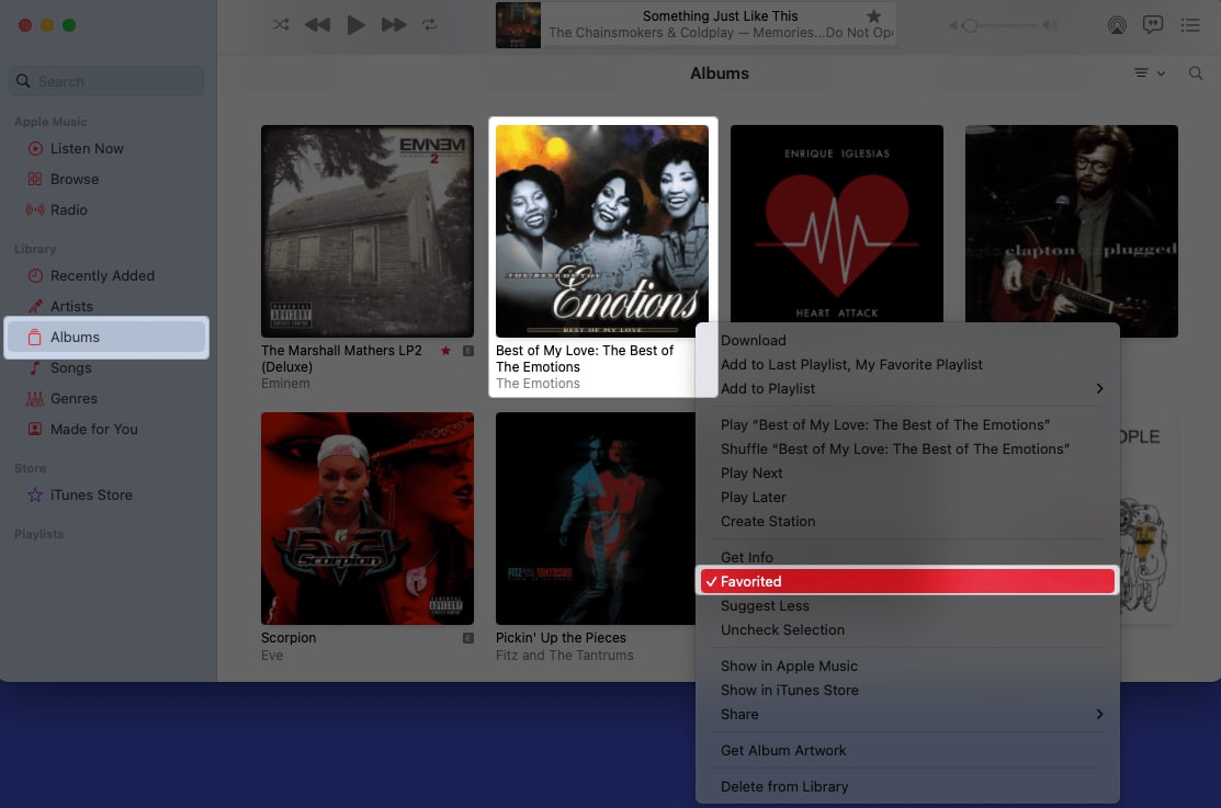Go to Albums from Library and right click and select Favorite