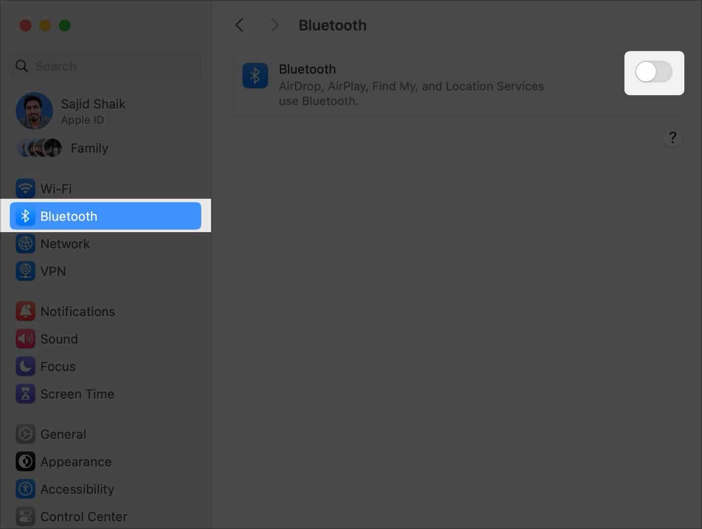 Go to Bluetooth from System Settings and toggle on Bluetooth
