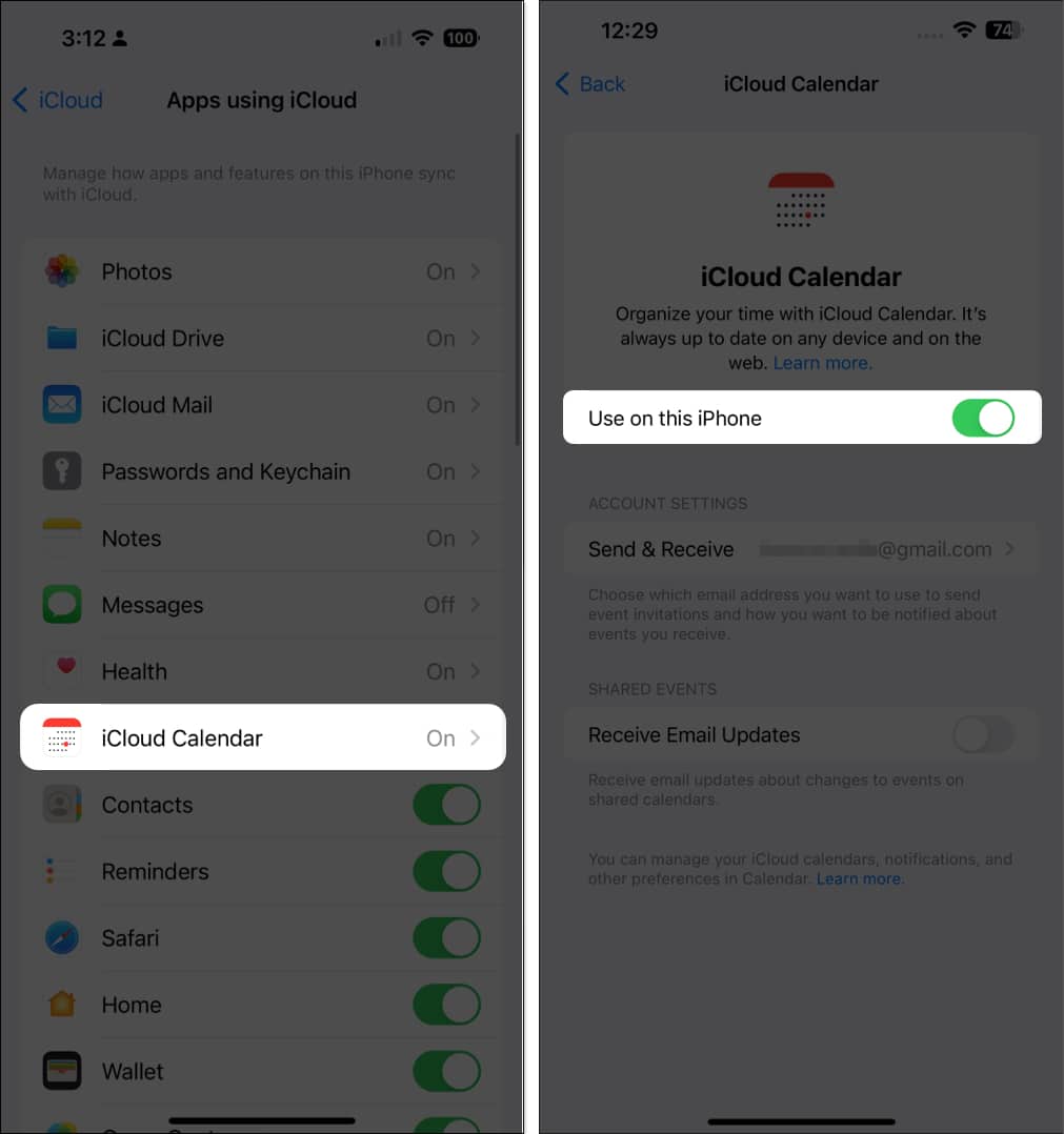 iCloud Təqviminə keçin və bu iPhone-da İstifadə seçimini aktivləşdirin
