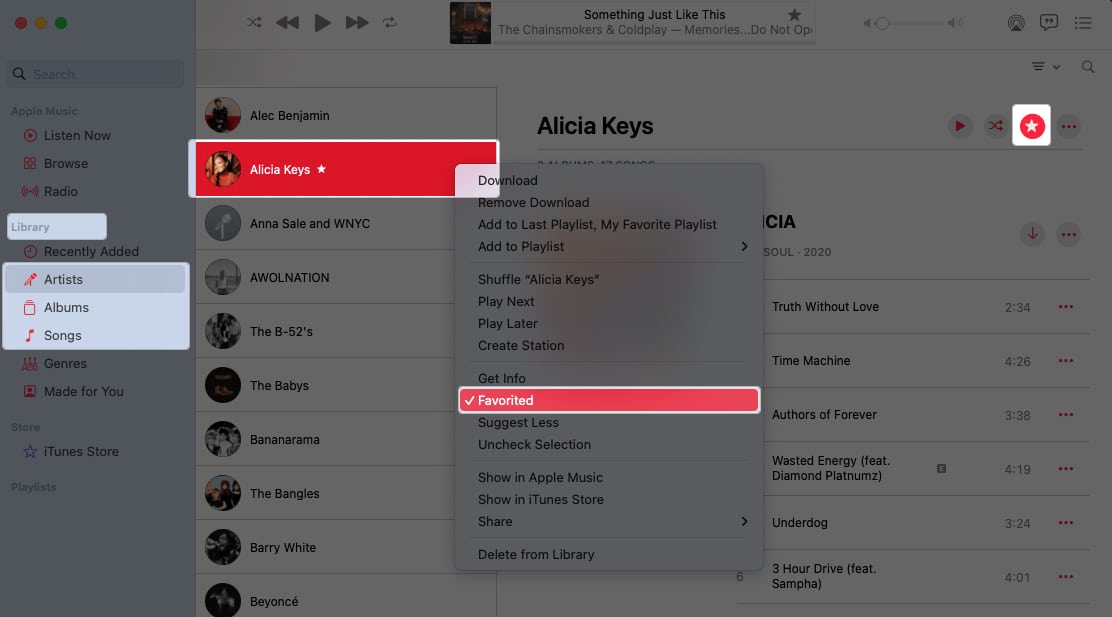 Go to the Library select any artist song or album and select favorite