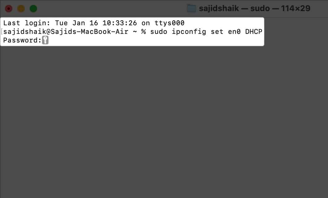 Image showing authentication and showing the login details of the device in terminal