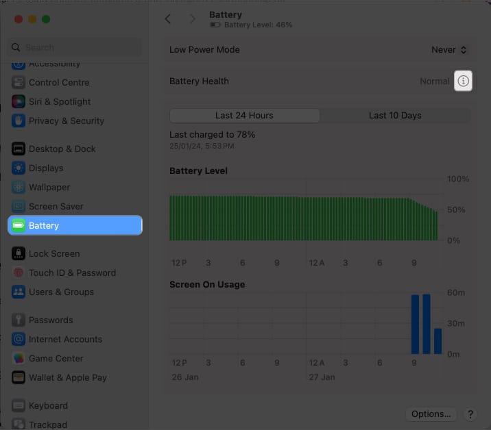 Info Icon next to Battery Health