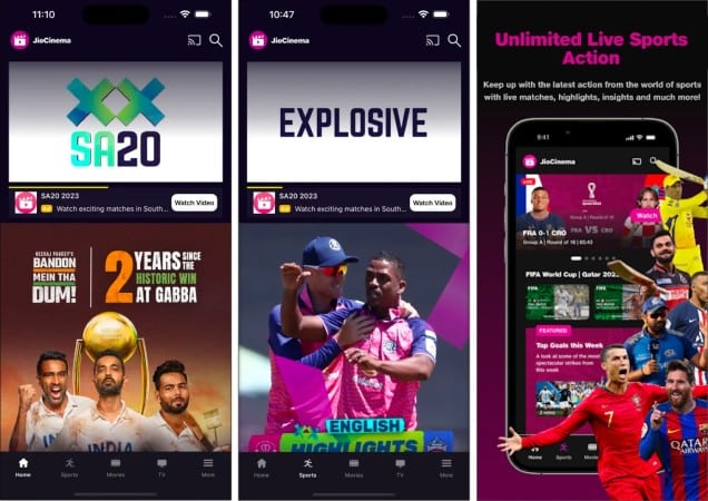 Jio Cinema Cricket live streaming app for iPone