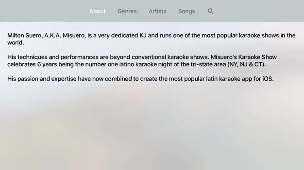 Misuero Karaoke Latino app for Apple TV screenshot