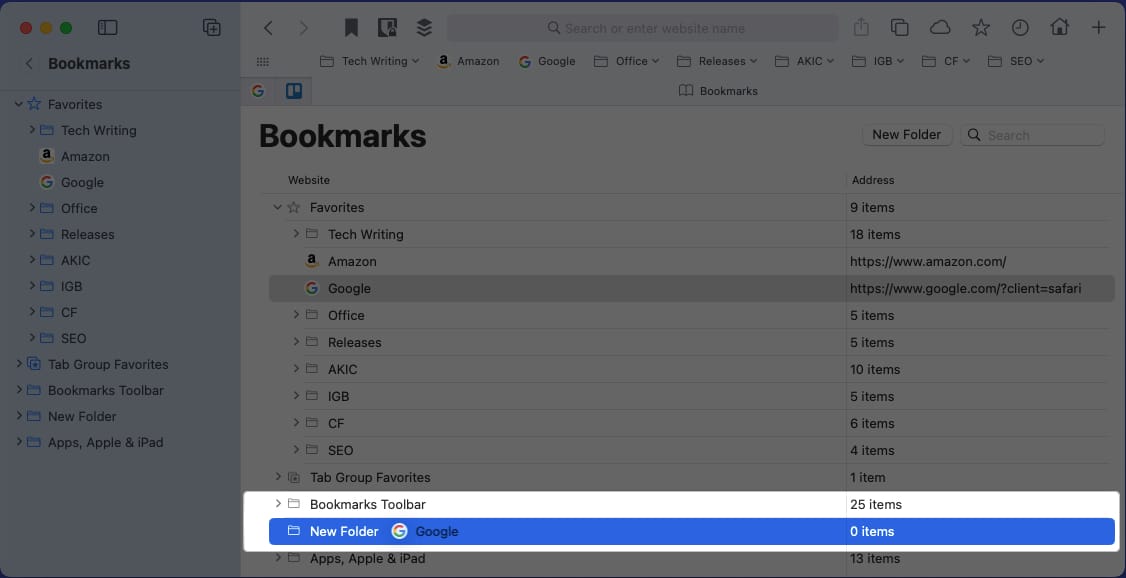 Move favourites to Bookmark tab