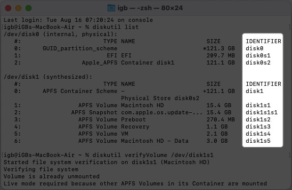 Note down the identifiers from the terminal