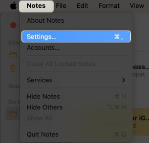 Notes, Settings