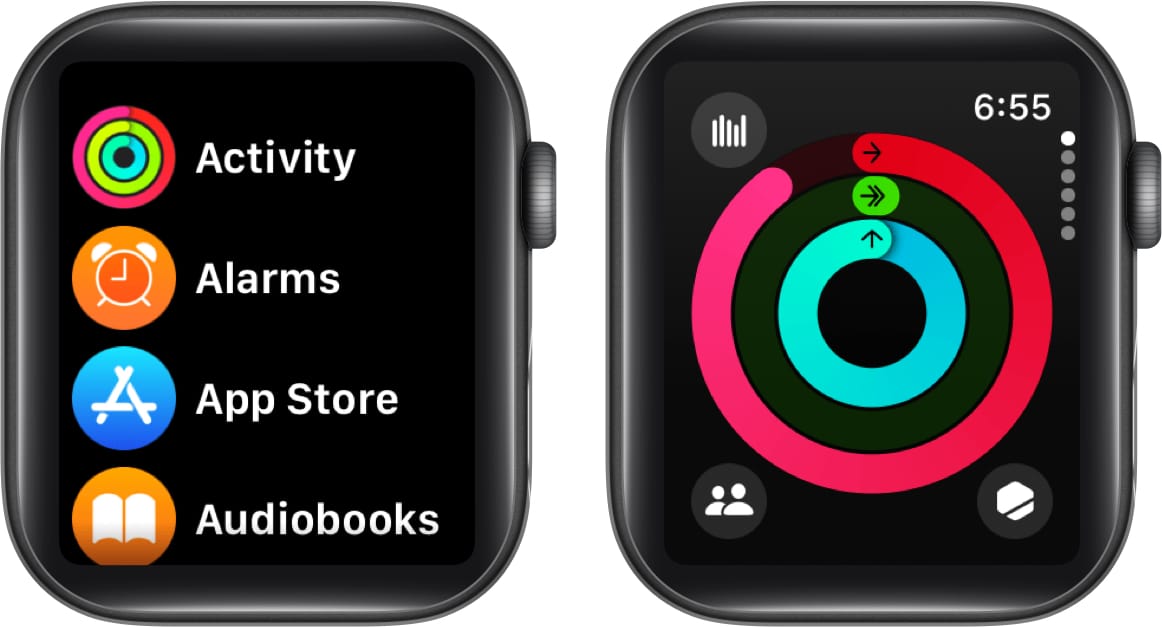 Open Activity app to see three rings tap icon in corner to see weekly summary