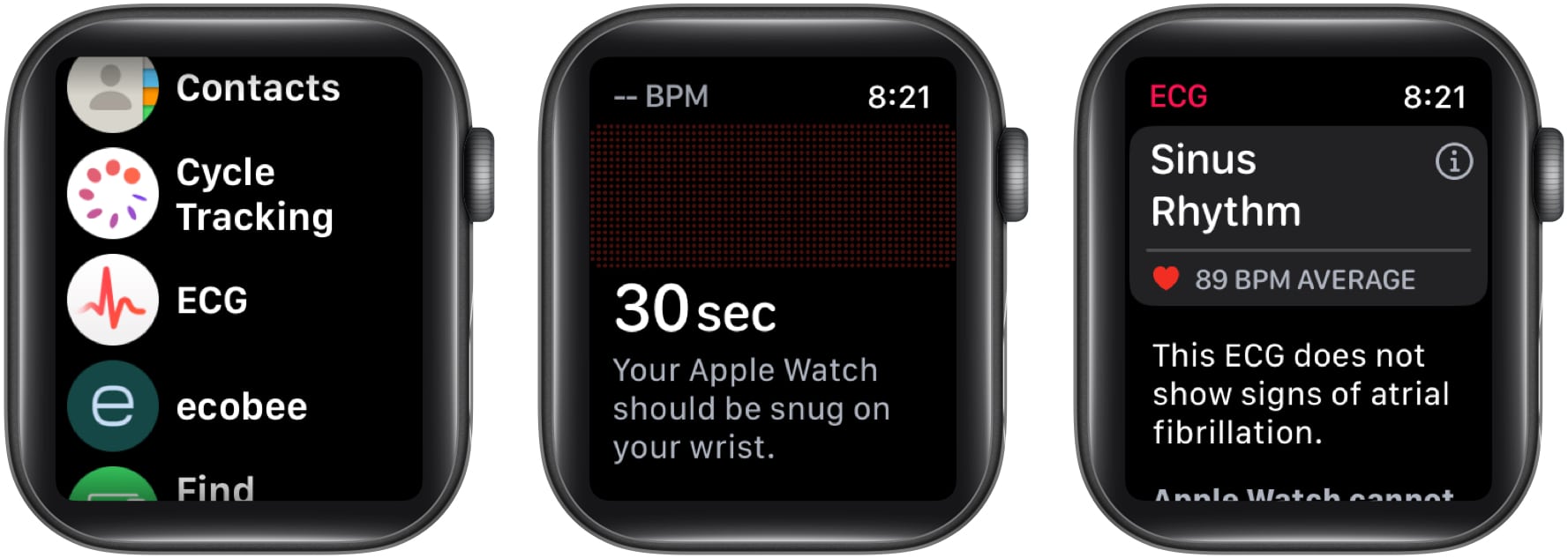 Open ECG app Hold finger on Digital Crown for 30 seconds and you will see rhythm and beats per minute