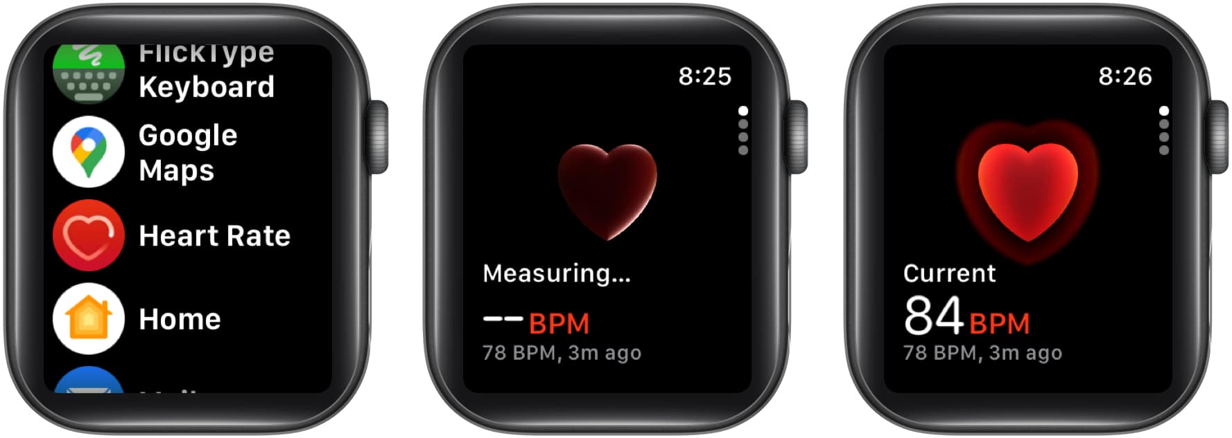 Open Heart Rate app and see your current heart rate in beats per minute