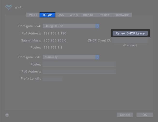 Renew DHCP lease on Mac