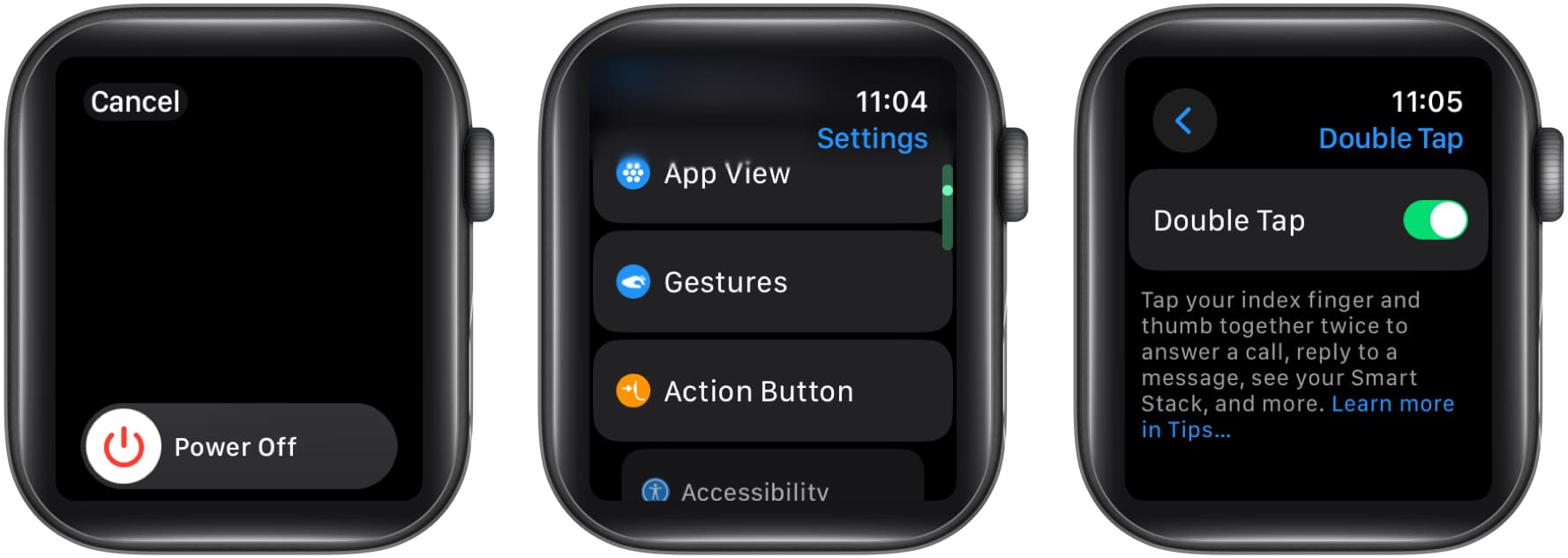 Restart Apple Watch, Enable Double Tap