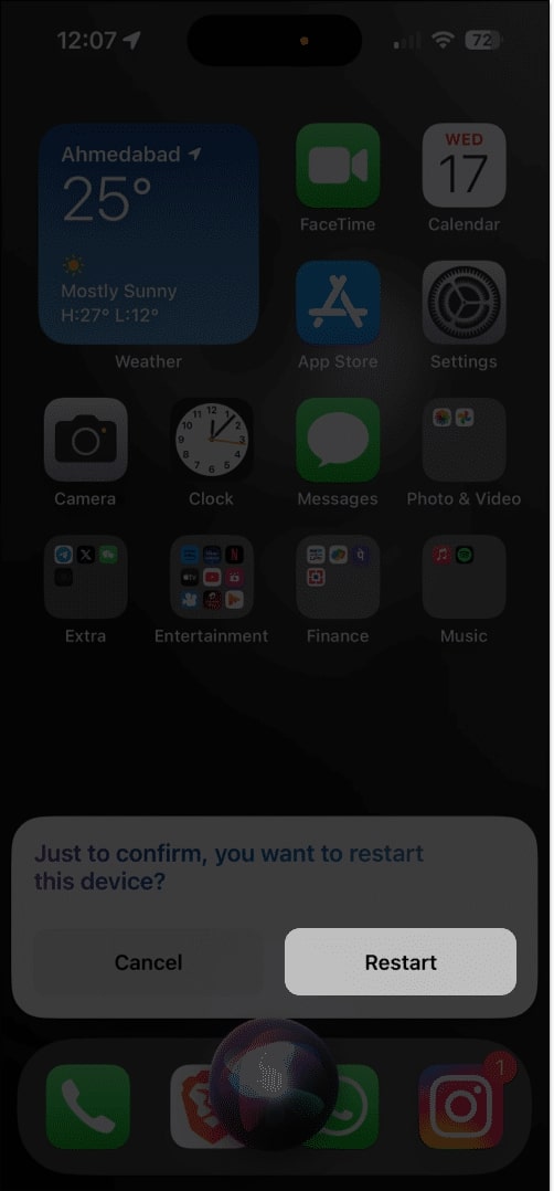 Restart your iPhone by asking Siri