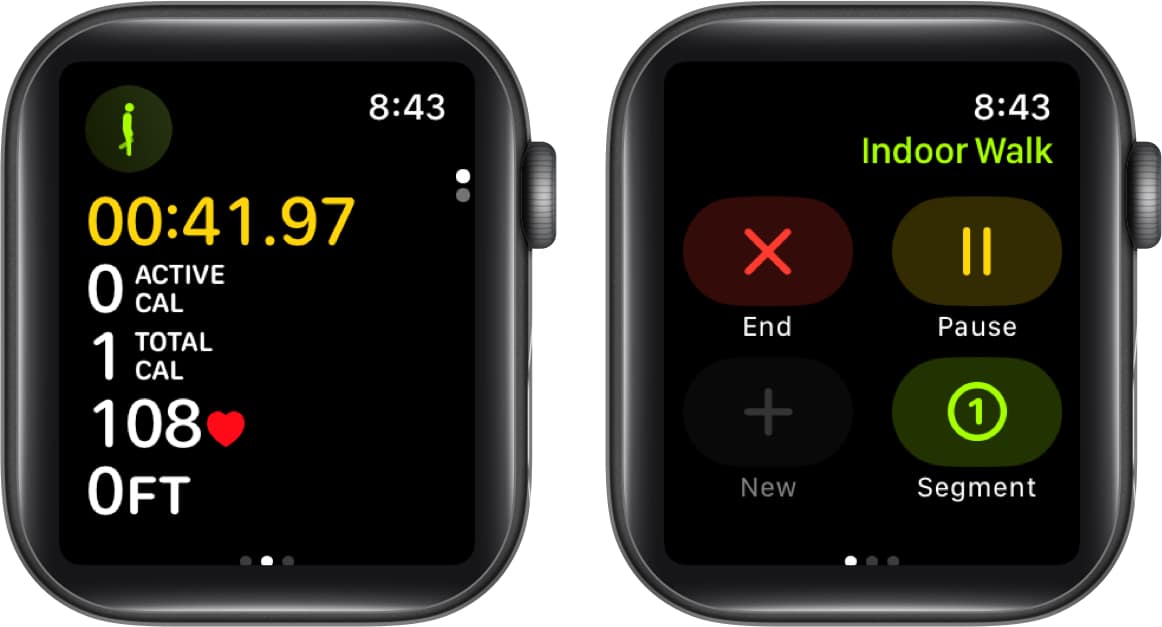 See data like heart rate calories and distance and pick End to finish
