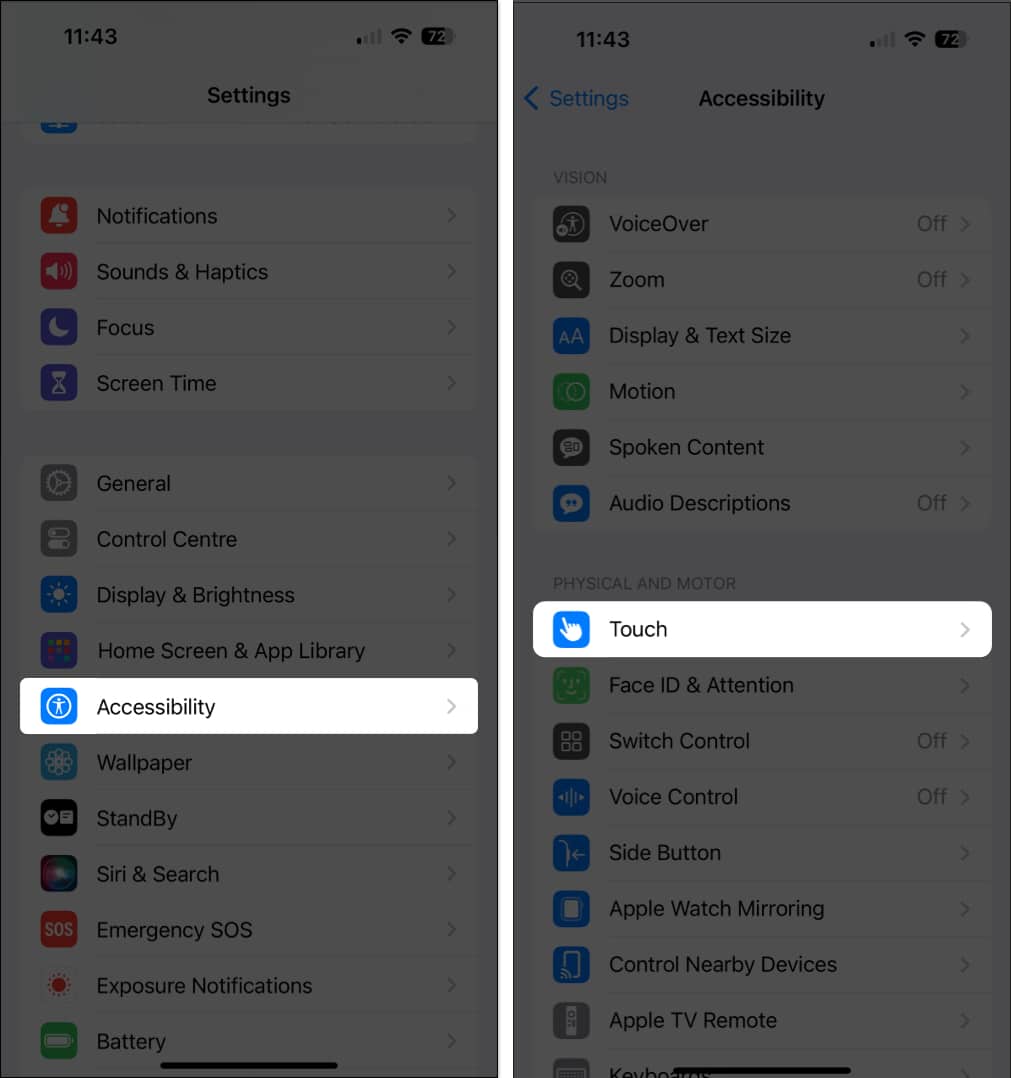 Select Accessibility Touch ID