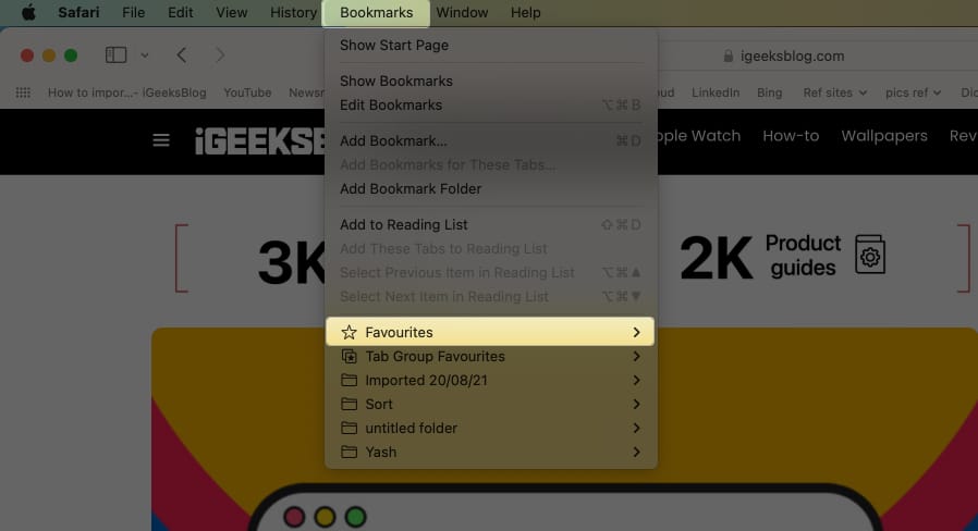 Select Bookmarks Tab and Tap Favourites