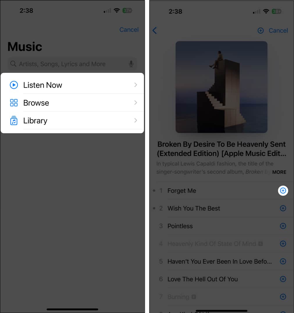 Válassza ki a dalt az Apple Music alkalmazásból