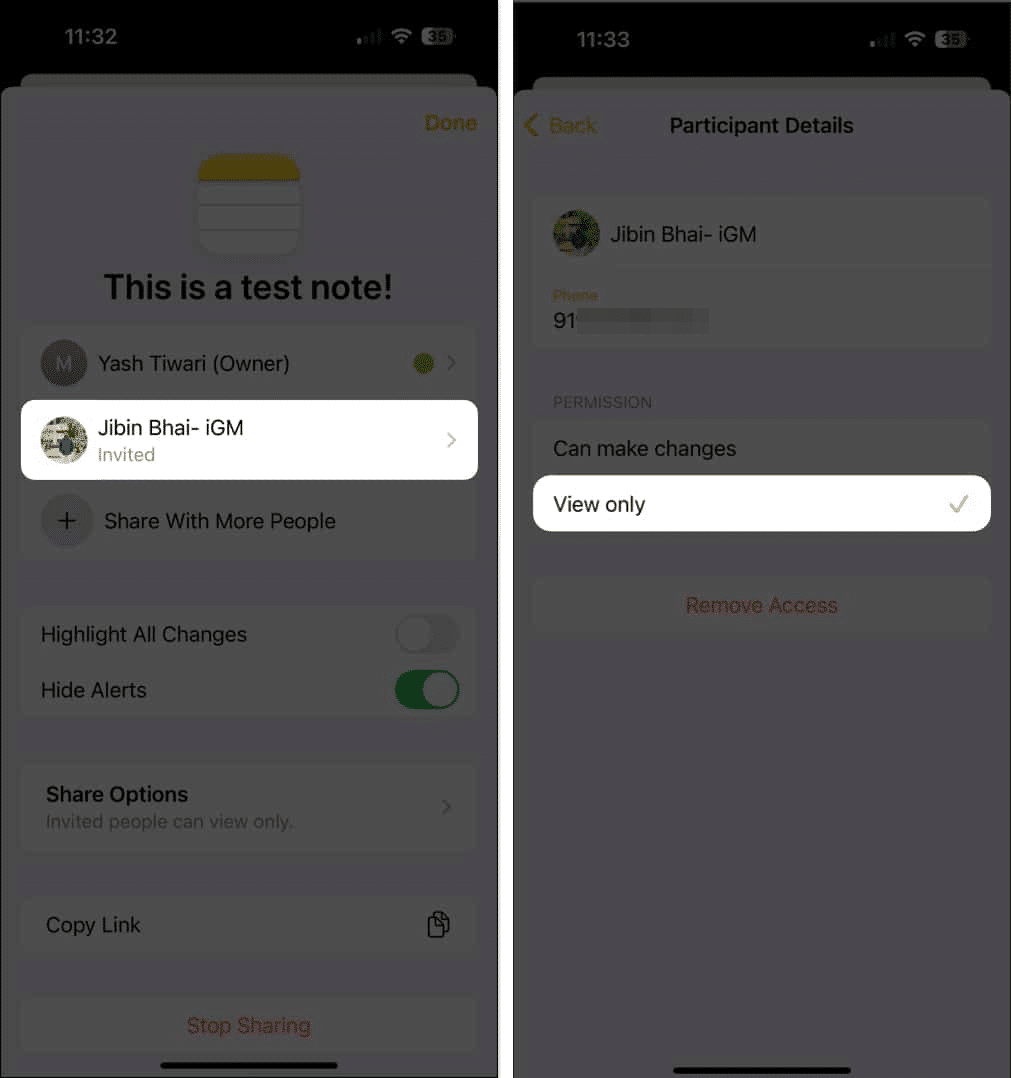 Select user choose View Only