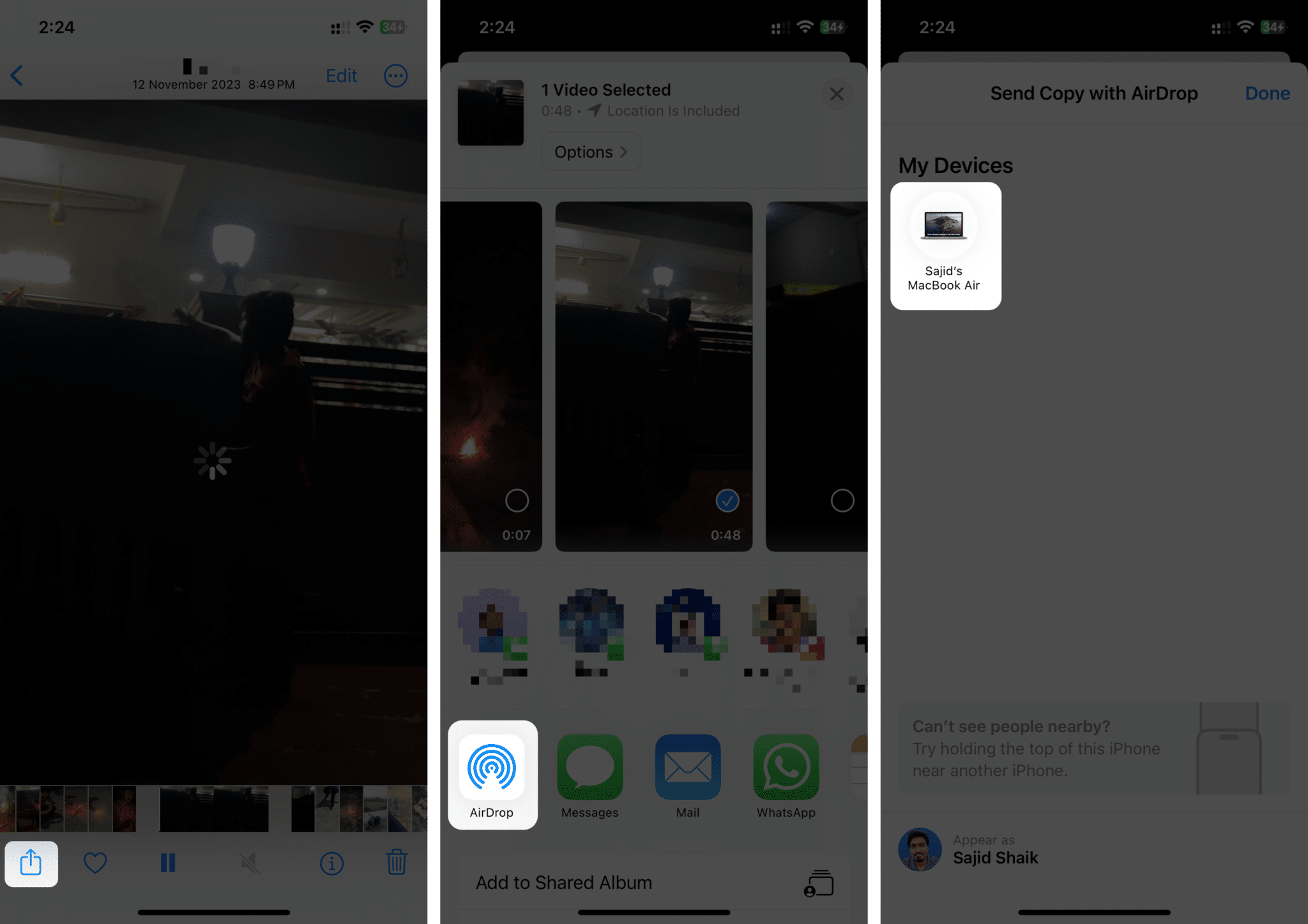 Videó megosztása a Fényképekből az AirDrop segítségével