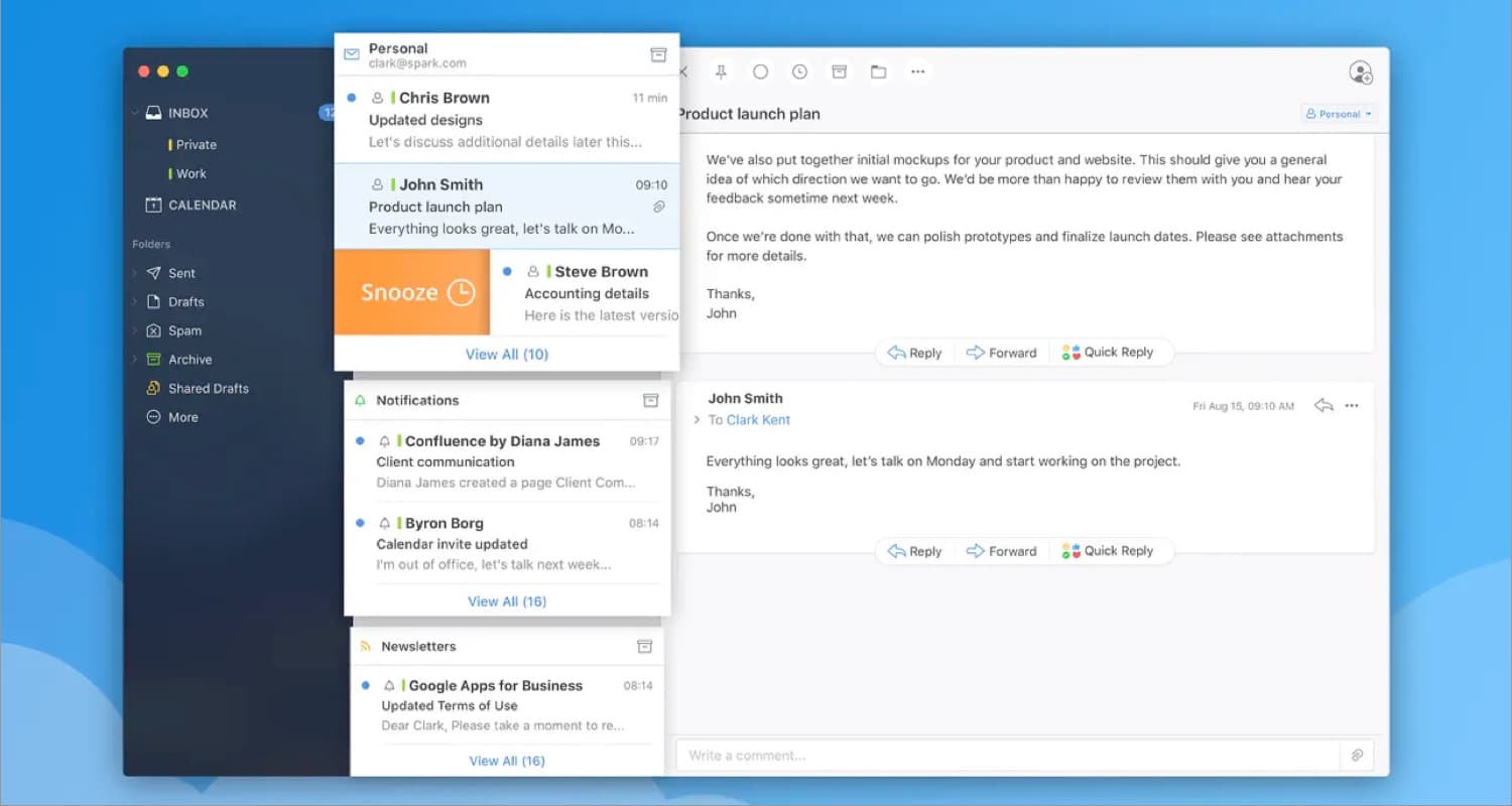Spark – email app by readdle mac app screenshot Spark – Email App by Readdle Mac app screenshot