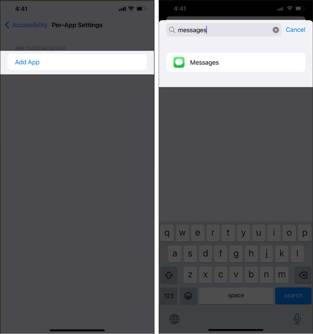 Tap Add App and locate and choose Messages app