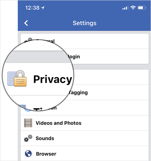 Tap on Privacy in Facebook Settings on iPhone, iPad, or Android Phone