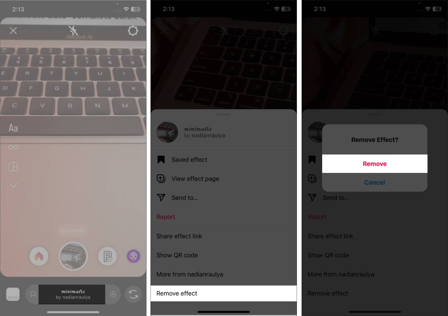 Tap the filter remove effect remove in instagram