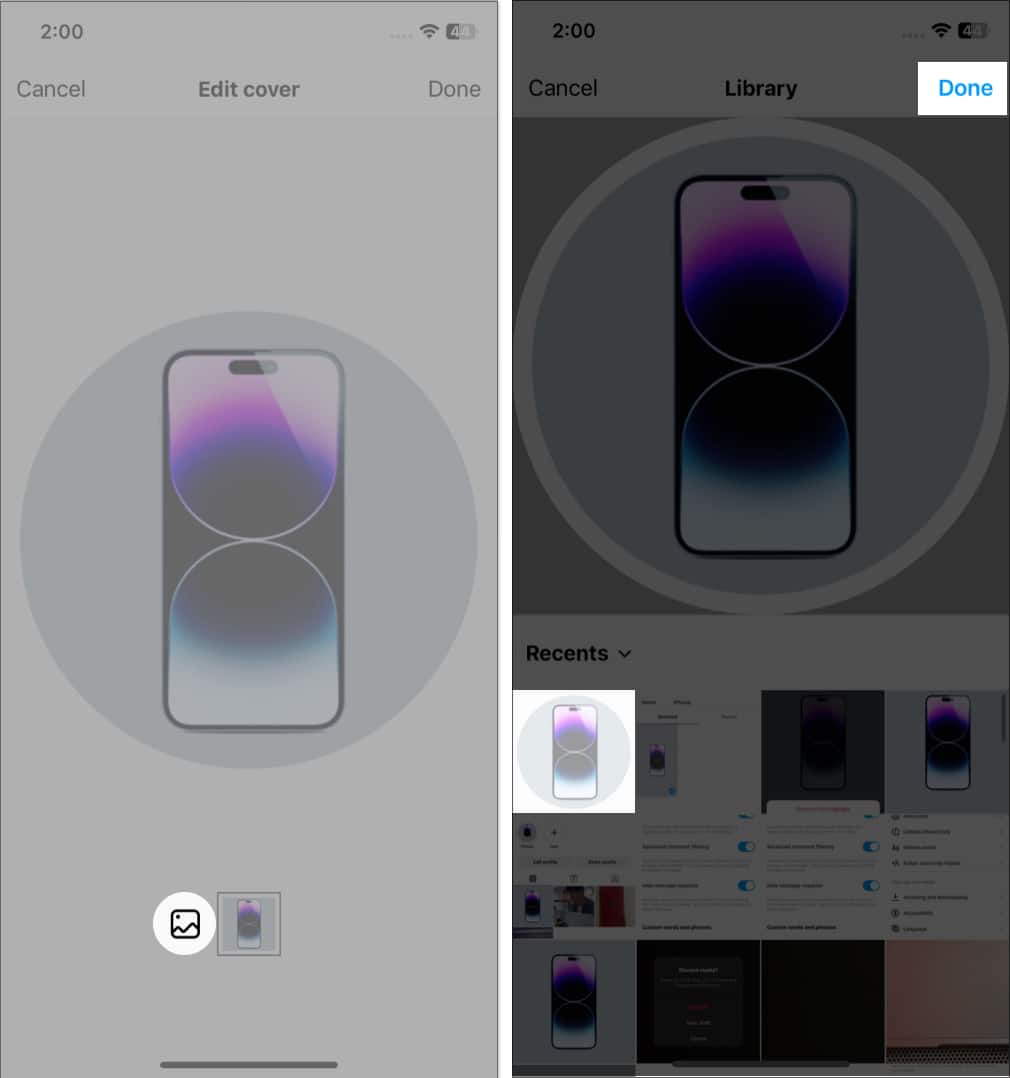 Tap the gallery icon select a background image and tap done in instagram