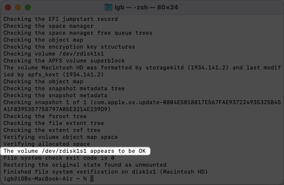 The volume appears to be ok in terminal