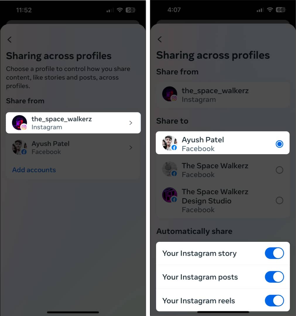 Toggle on Automatically Share