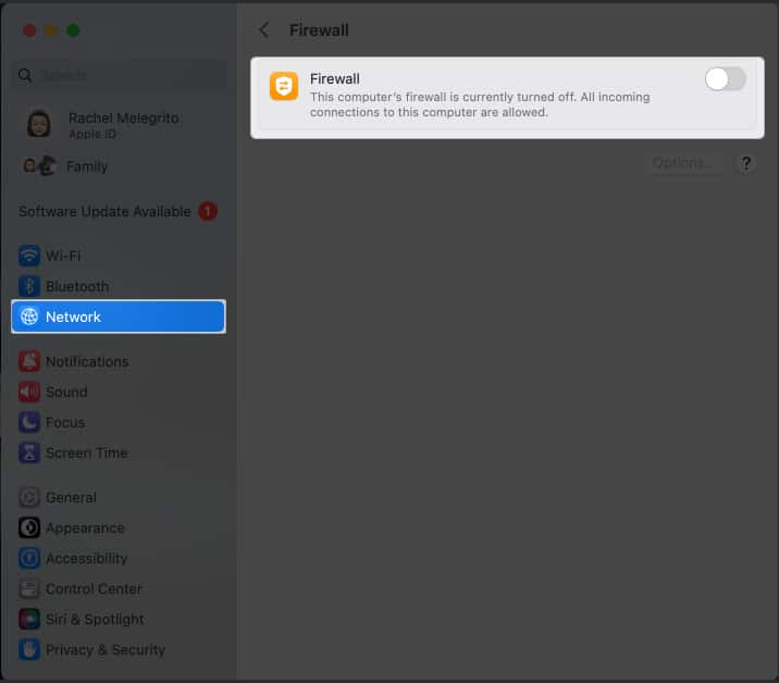Turn off your Mac Firewall