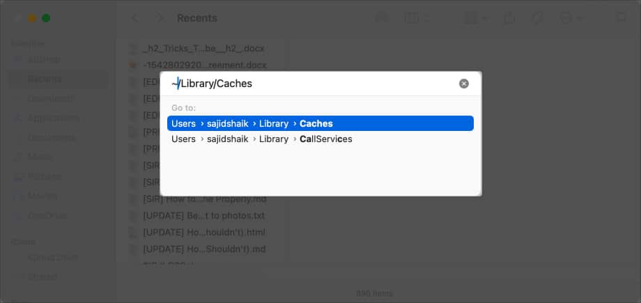 Írja be a Library Caches parancsot, és nyomja meg a visszatérést