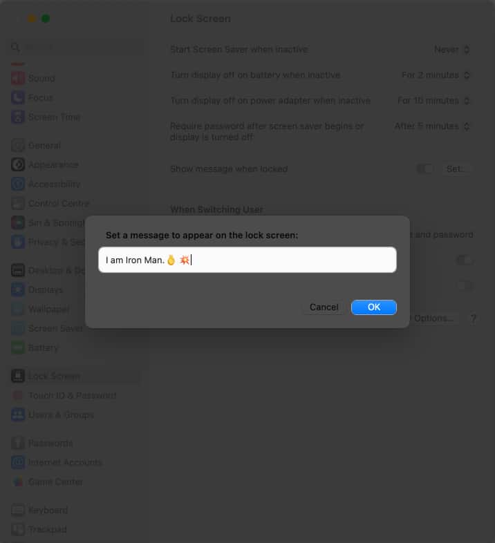 Type the message and click OK