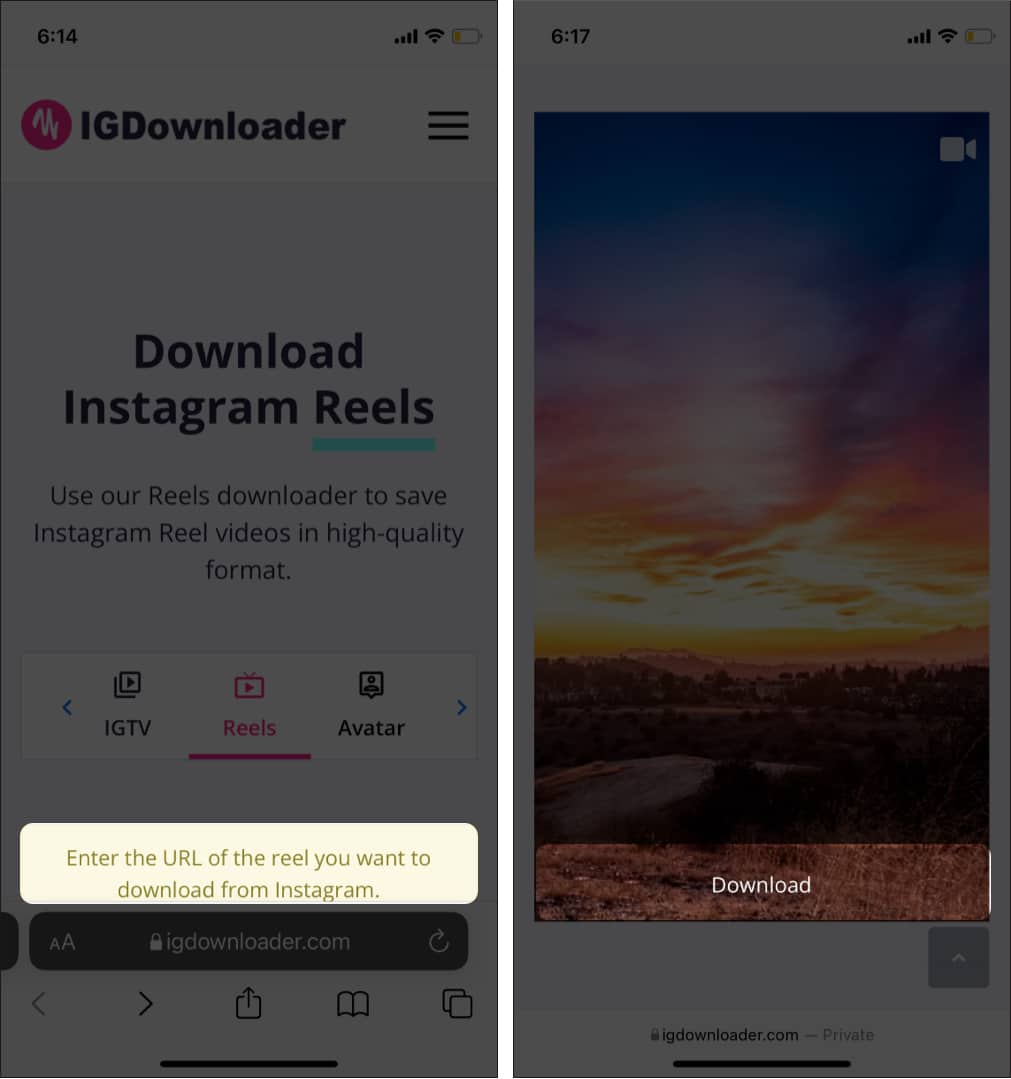 Use online Reel downloader tools on iPhone