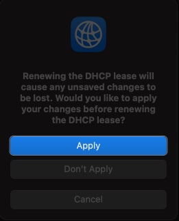 click apply in renew dhcp lease