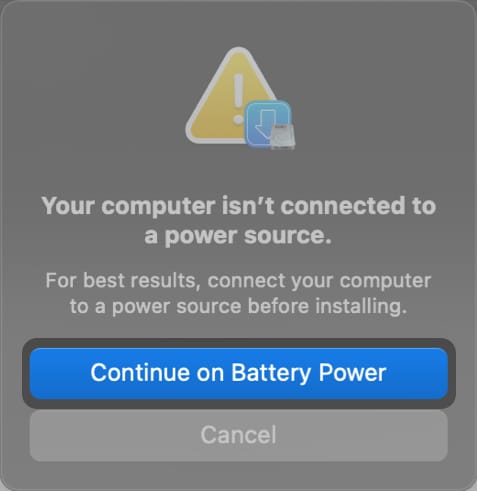 click continue on battery power