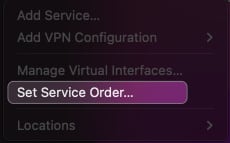 click set service order in network settings